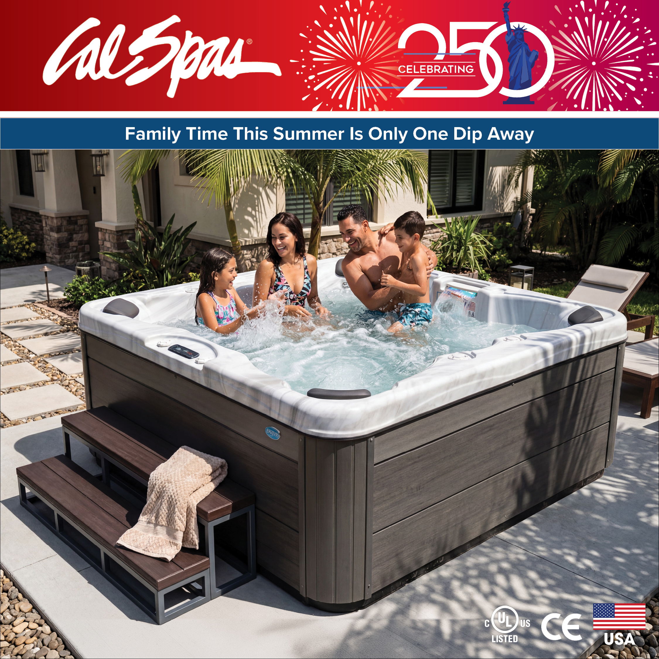 Calspas hot tub being used in a family setting - Bellingham